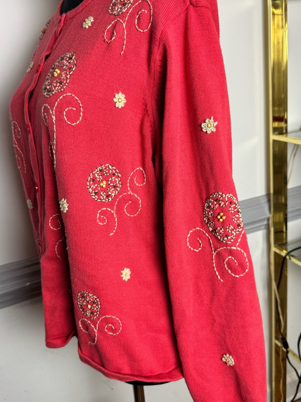 Talbots Red Embroidered Button-Front Cardigan - Picture 2 of 9